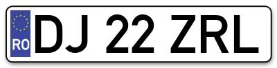 Placuta inmatriculare numar auto  DJ-22-ZRL, DJ 22 ZRL, DJ22ZRL
