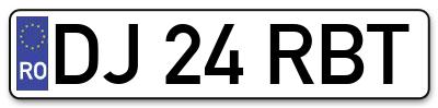 Placuta inmatriculare numar auto  DJ-24-RBT, DJ 24 RBT, DJ24RBT