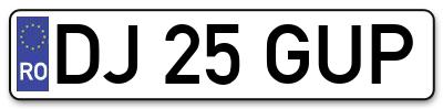 Placuta inmatriculare numar auto  DJ-25-GUP, DJ 25 GUP, DJ25GUP