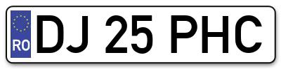 Placuta inmatriculare numar auto  DJ-25-PHC, DJ 25 PHC, DJ25PHC