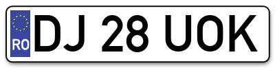 Placuta inmatriculare numar auto  DJ-28-UOK, DJ 28 UOK, DJ28UOK