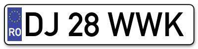 Placuta inmatriculare numar auto  DJ-28-WWK, DJ 28 WWK, DJ28WWK