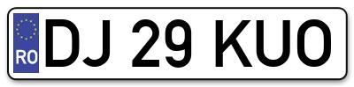 Placuta inmatriculare numar auto  DJ-29-KUO, DJ 29 KUO, DJ29KUO