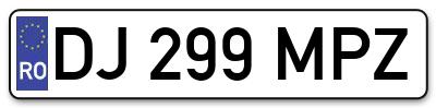 Placuta inmatriculare numar auto  DJ-299-MPZ, DJ 299 MPZ, DJ299MPZ