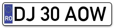 Placuta inmatriculare numar auto  DJ-30-AOW, DJ 30 AOW, DJ30AOW