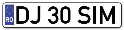 Placuta inmatriculare numar auto  DJ-30-SIM, DJ 30 SIM, DJ30SIM