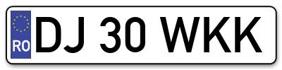 Placuta inmatriculare numar auto  DJ-30-WKK, DJ 30 WKK, DJ30WKK