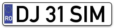 Placuta inmatriculare numar auto  DJ-31-SIM, DJ 31 SIM, DJ31SIM