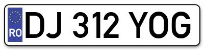 Placuta inmatriculare numar auto  DJ-312-YOG, DJ 312 YOG, DJ312YOG