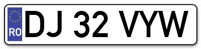 Placuta inmatriculare numar auto  DJ-32-VYW, DJ 32 VYW, DJ32VYW