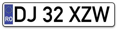 Placuta inmatriculare numar auto  DJ-32-XZW, DJ 32 XZW, DJ32XZW