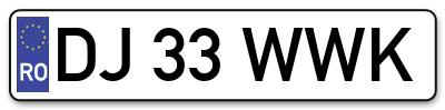 Placuta inmatriculare numar auto  DJ-33-WWK, DJ 33 WWK, DJ33WWK