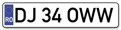 Placuta inmatriculare numar auto  DJ-34-OWW, DJ 34 OWW, DJ34OWW
