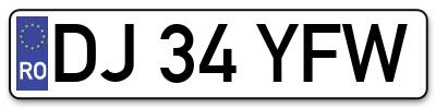 Placuta inmatriculare numar auto  DJ-34-YFW, DJ 34 YFW, DJ34YFW