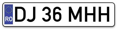 Placuta inmatriculare numar auto  DJ-36-MHH, DJ 36 MHH, DJ36MHH