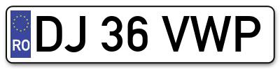 Placuta inmatriculare numar auto  DJ-36-VWP, DJ 36 VWP, DJ36VWP