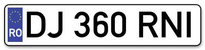 Placuta inmatriculare numar auto  DJ-360-RNI, DJ 360 RNI, DJ360RNI