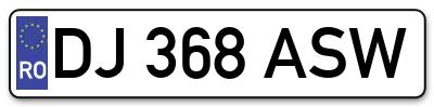 Placuta inmatriculare numar auto  DJ-368-ASW, DJ 368 ASW, DJ368ASW