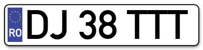 Placuta inmatriculare numar auto  DJ-38-TTT, DJ 38 TTT, DJ38TTT