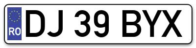 Placuta inmatriculare numar auto  DJ-39-BYX, DJ 39 BYX, DJ39BYX
