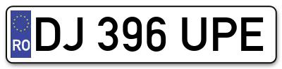 Placuta inmatriculare numar auto  DJ-396-UPE, DJ 396 UPE, DJ396UPE