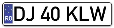 Placuta inmatriculare numar auto  DJ-40-KLW, DJ 40 KLW, DJ40KLW