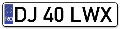 Placuta inmatriculare numar auto  DJ-40-LWX, DJ 40 LWX, DJ40LWX