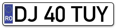 Placuta inmatriculare numar auto  DJ-40-TUY, DJ 40 TUY, DJ40TUY