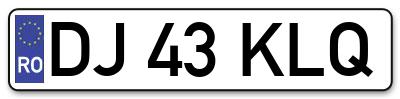 Placuta inmatriculare numar auto  DJ-43-KLQ, DJ 43 KLQ, DJ43KLQ