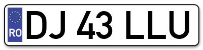 Placuta inmatriculare numar auto  DJ-43-LLU, DJ 43 LLU, DJ43LLU