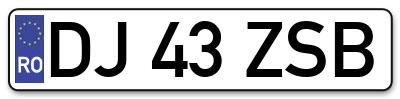 Placuta inmatriculare numar auto  DJ-43-ZSB, DJ 43 ZSB, DJ43ZSB