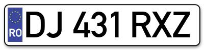 Placuta inmatriculare numar auto  DJ-431-RXZ, DJ 431 RXZ, DJ431RXZ