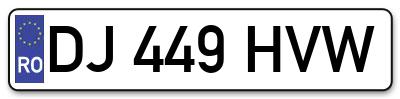 Placuta inmatriculare numar auto  DJ-449-HVW, DJ 449 HVW, DJ449HVW