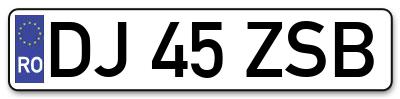 Placuta inmatriculare numar auto  DJ-45-ZSB, DJ 45 ZSB, DJ45ZSB