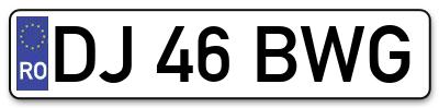 Placuta inmatriculare numar auto  DJ-46-BWG, DJ 46 BWG, DJ46BWG