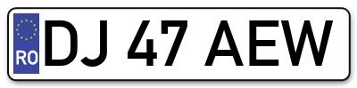 Placuta inmatriculare numar auto  DJ-47-AEW, DJ 47 AEW, DJ47AEW