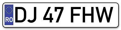 Placuta inmatriculare numar auto  DJ-47-FHW, DJ 47 FHW, DJ47FHW