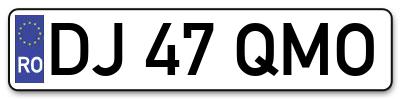Placuta inmatriculare numar auto  DJ-47-QMO, DJ 47 QMO, DJ47QMO
