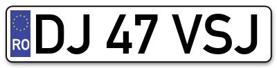 Placuta inmatriculare numar auto  DJ-47-VSJ, DJ 47 VSJ, DJ47VSJ