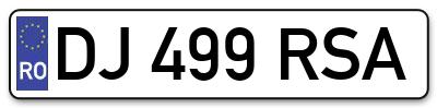 Placuta inmatriculare numar auto  DJ-499-RSA, DJ 499 RSA, DJ499RSA