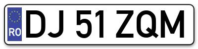 Placuta inmatriculare numar auto  DJ-51-ZQM, DJ 51 ZQM, DJ51ZQM