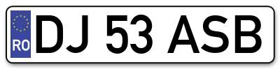 Placuta inmatriculare numar auto  DJ-53-ASB, DJ 53 ASB, DJ53ASB