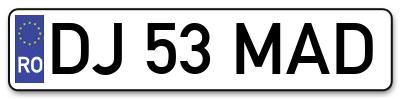 Placuta inmatriculare numar auto  DJ-53-MAD, DJ 53 MAD, DJ53MAD