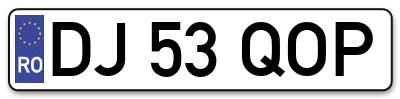 Placuta inmatriculare numar auto  DJ-53-QOP, DJ 53 QOP, DJ53QOP