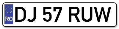 Placuta inmatriculare numar auto  DJ-57-RUW, DJ 57 RUW, DJ57RUW