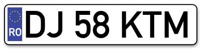 Placuta inmatriculare numar auto  DJ-58-KTM, DJ 58 KTM, DJ58KTM