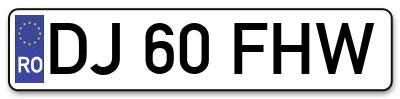 Placuta inmatriculare numar auto  DJ-60-FHW, DJ 60 FHW, DJ60FHW