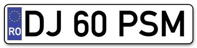 Placuta inmatriculare numar auto  DJ-60-PSM, DJ 60 PSM, DJ60PSM