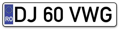 Placuta inmatriculare numar auto  DJ-60-VWG, DJ 60 VWG, DJ60VWG