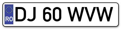 Placuta inmatriculare numar auto  DJ-60-WVW, DJ 60 WVW, DJ60WVW